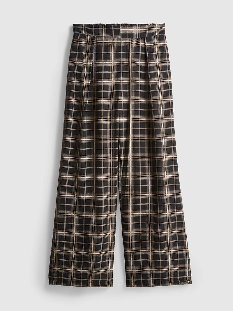 Mid-Rise Checked Wide-Leg Pants