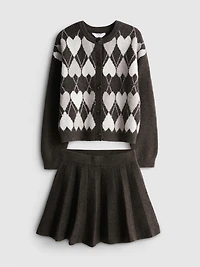 7-15yrs | Argyle Cardigan and Knit Skater Skirt Set