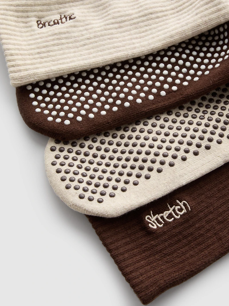 2pk Cotton-Rich Pilates Crew Grip Socks
