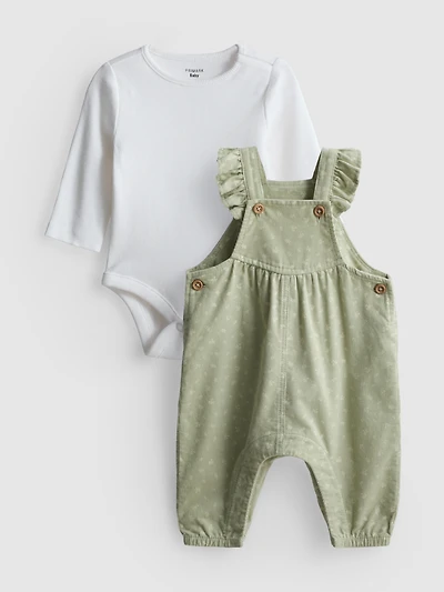 0-18mths | Onesie and Corduroy Overalls Newborn Set