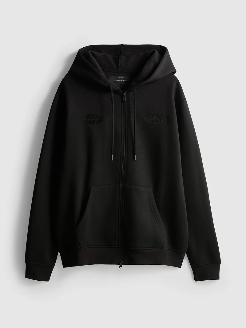 Embroidered Zip-Up Lounge Hoodie