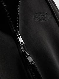 Embroidered Zip-Up Lounge Hoodie