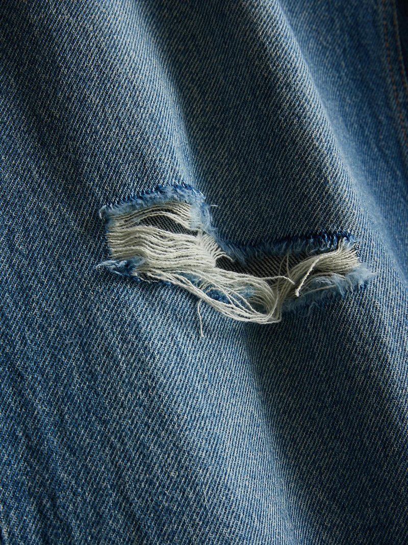 Cotton Denim Distressed Wide-Leg Jeans