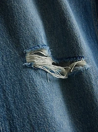 Cotton Denim Distressed Wide-Leg Jeans