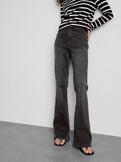 Cotton-Rich Denim Patch-Pocket Flared Jeans