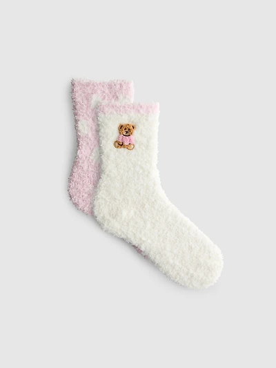 2pk Teddy Bear Fluffy Crew Socks