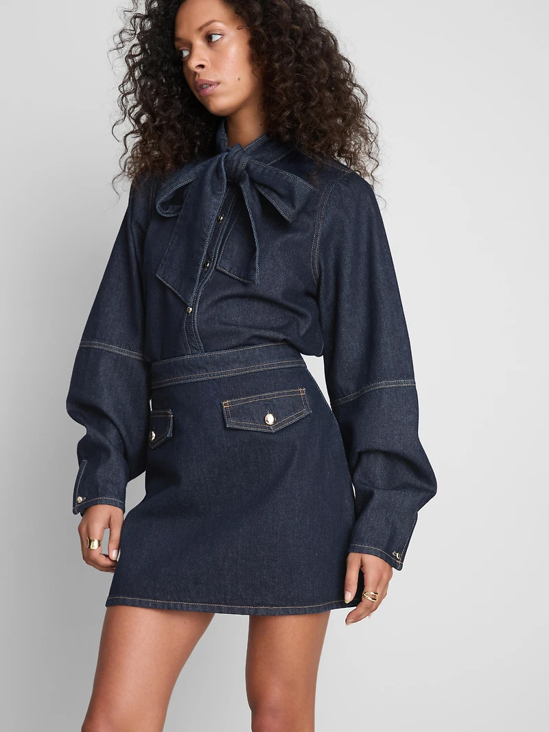 Paula Echevarría Cotton Denim Pocket Detail Mini Skirt