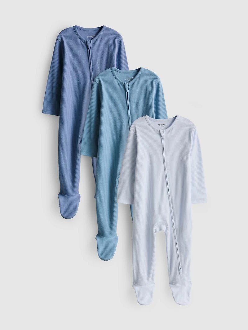 0-24mths | 3pk Ribbed Zip-Up Pajama Onesies