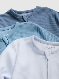 0-24mths | 3pk Ribbed Zip-Up Pajama Onesies
