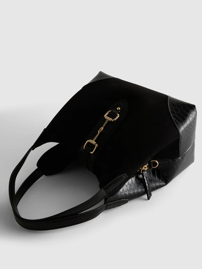 Snaffle Detail Textured Shoulder Bag