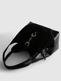 Snaffle Detail Textured Shoulder Bag