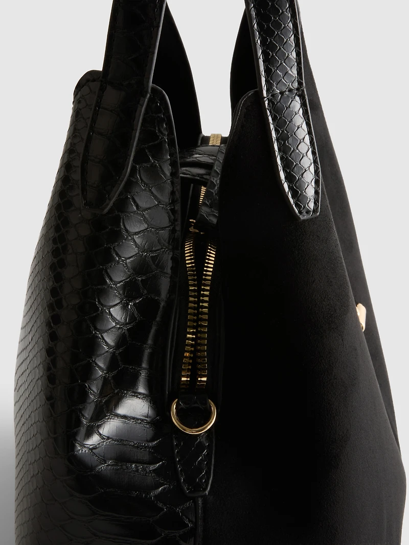 Snaffle Detail Textured Shoulder Bag