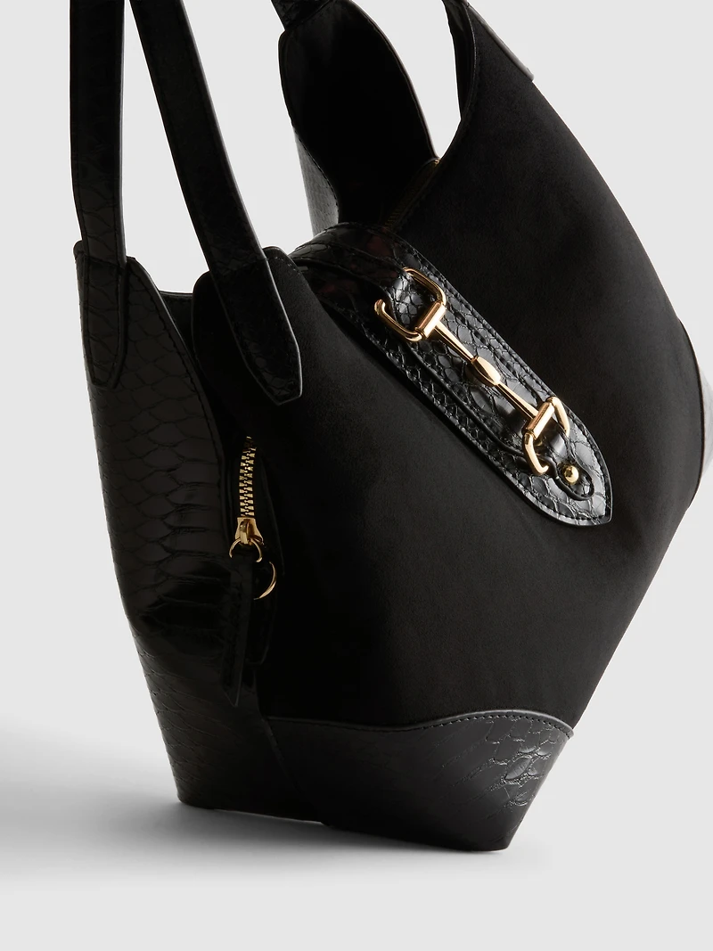 Snaffle Detail Textured Shoulder Bag