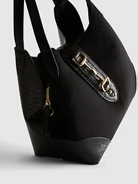 Snaffle Detail Textured Shoulder Bag