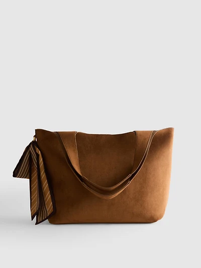 Faux Suede Scarf Detail Shoulder Bag