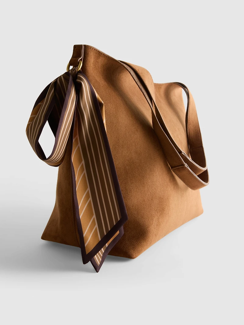Faux Suede Scarf Detail Shoulder Bag