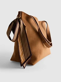 Faux Suede Scarf Detail Shoulder Bag