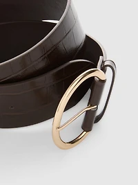 Croc-Effect Oval Buckle Belt