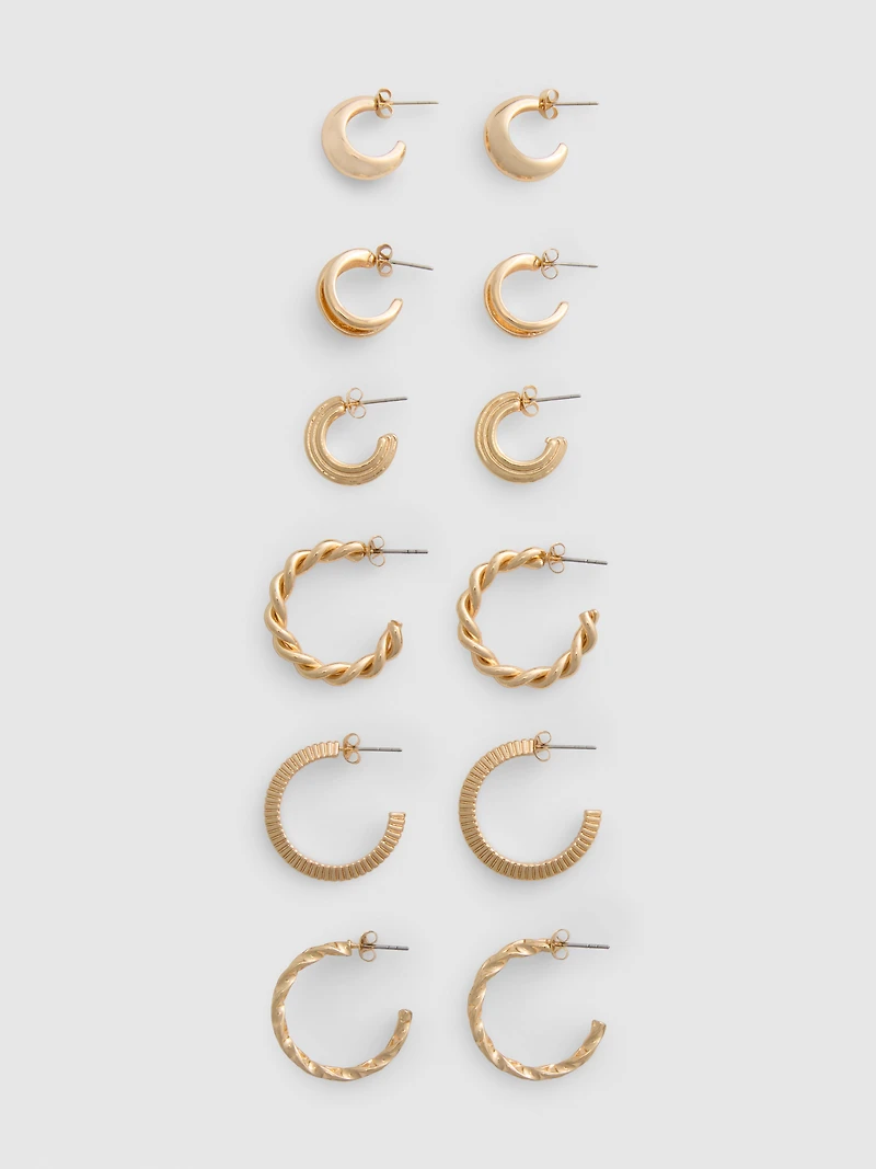 6pk Textured Hoop Earrings