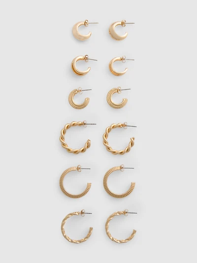 6pk Textured Hoop Earrings