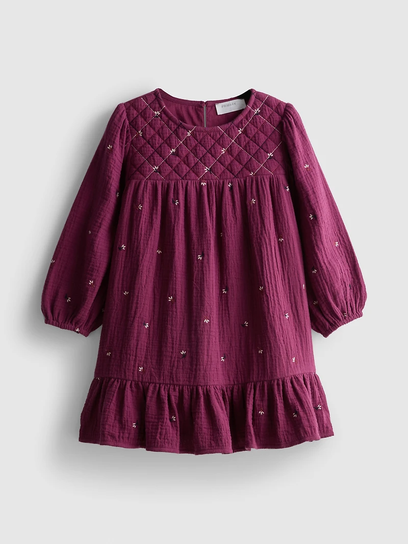 1-9yrs | Quilted Floral Embroidered Smock Dress
