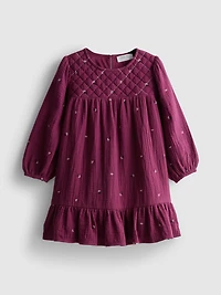 1-9yrs | Quilted Floral Embroidered Smock Dress