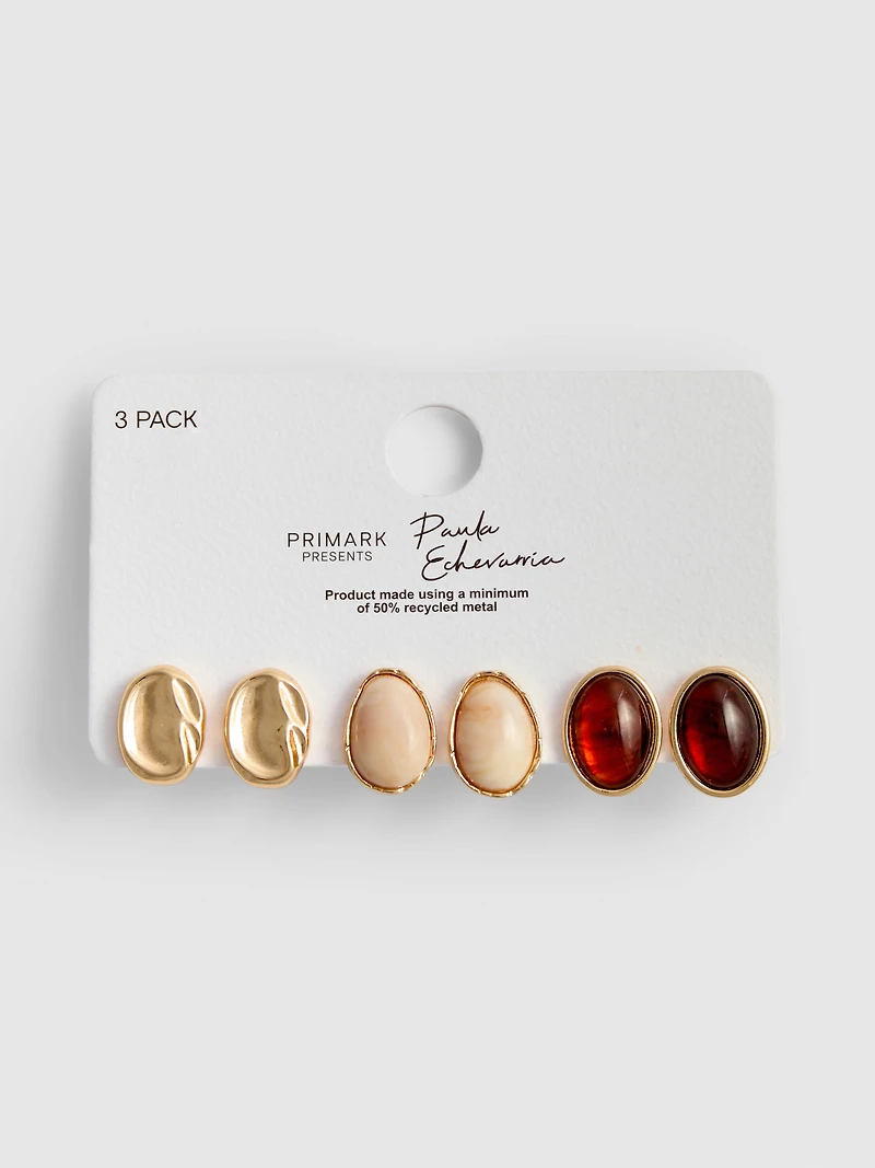 3pk Paula Echevarría Stud Earrings
