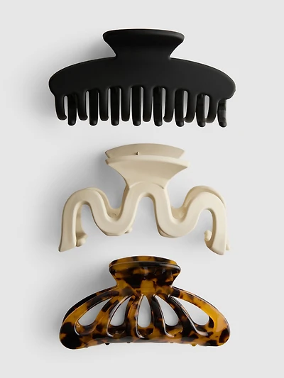 3pk Mixed Hair Claw Clips