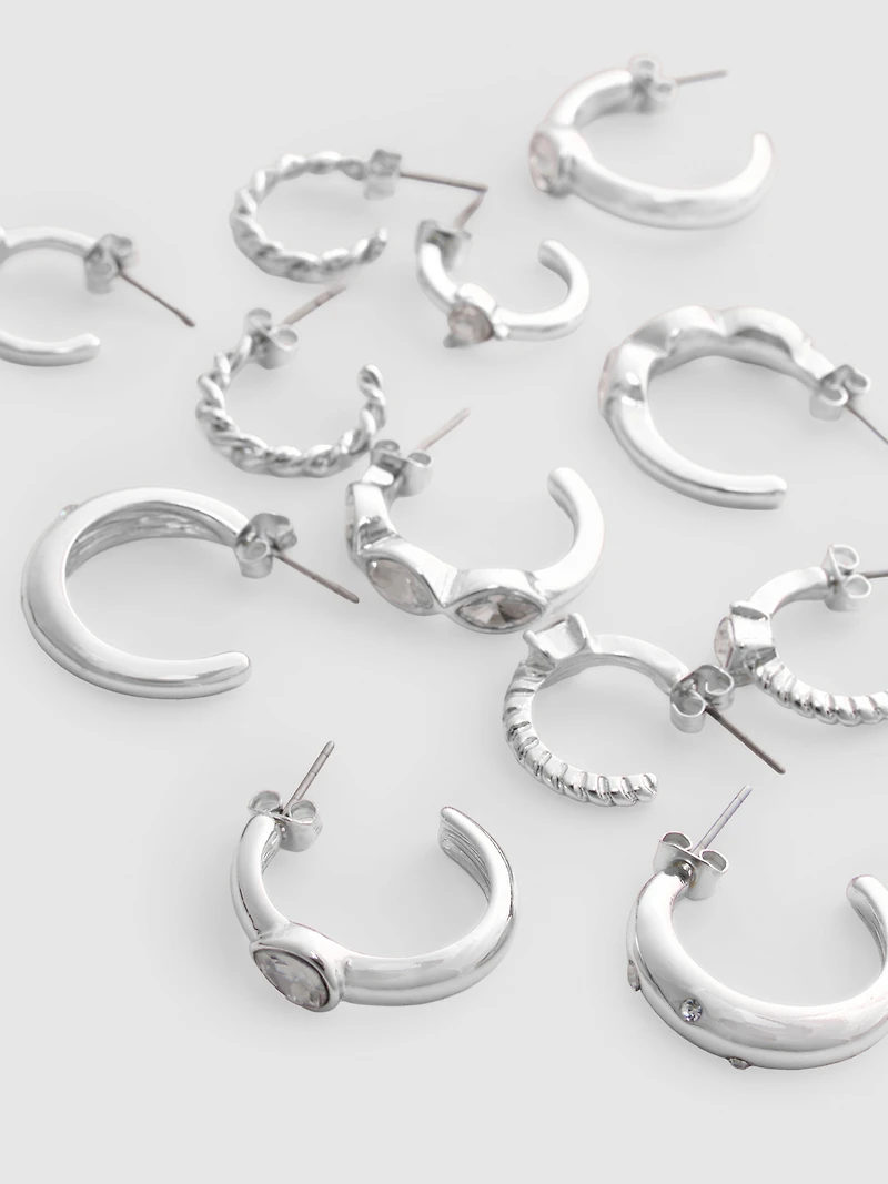 6pk Rhinestone Hoop Earrings