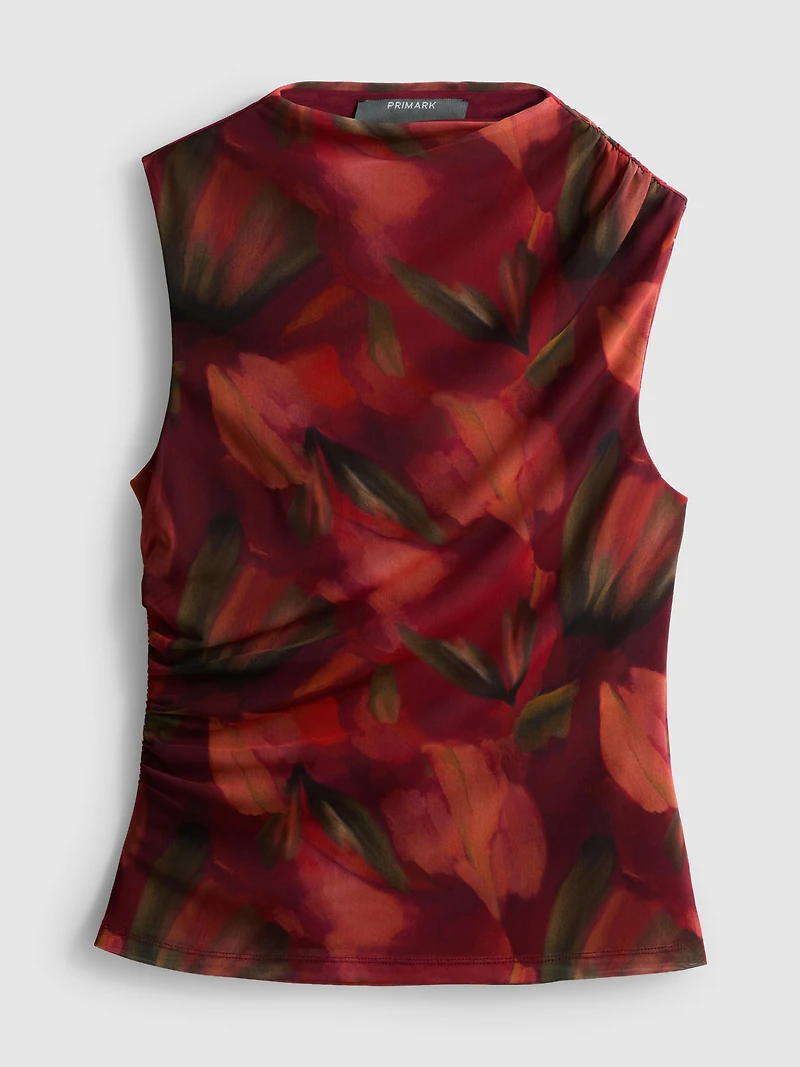 High-Neck Floral Mesh Tank Top