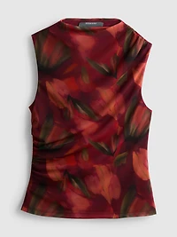 High-Neck Floral Mesh Tank Top