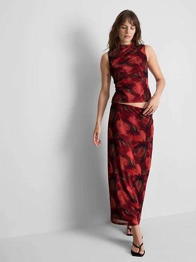 Floral Mesh Maxi Skirt