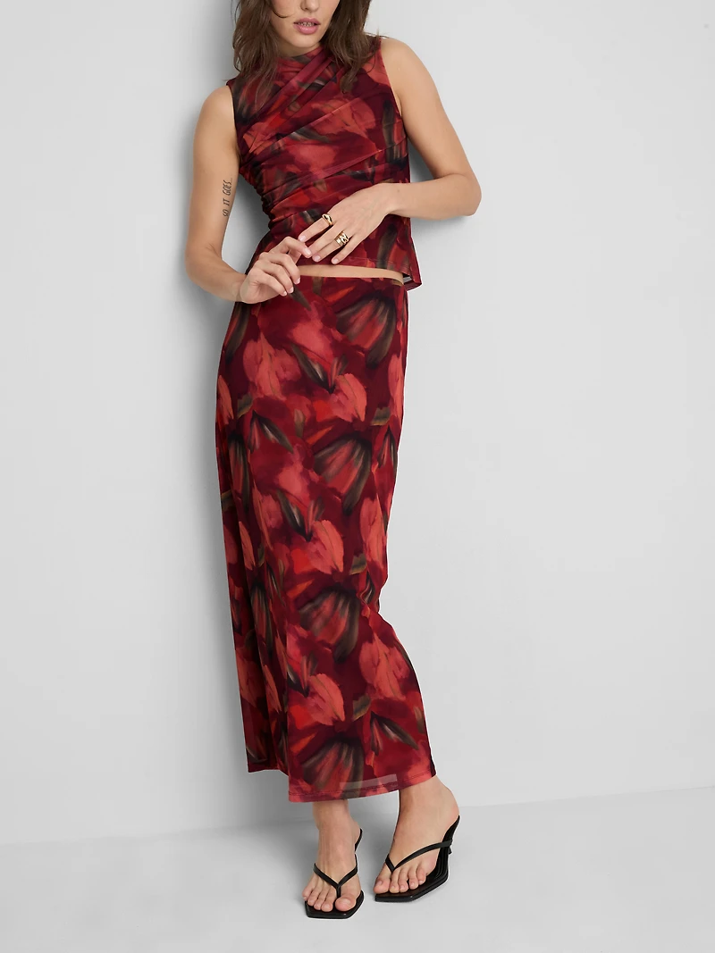 Floral Mesh Maxi Skirt
