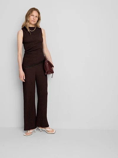 Textured Asymmetrical Lace-Trim Top