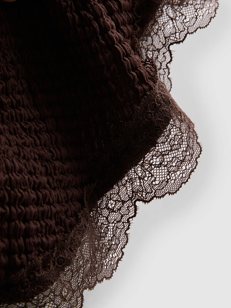 Textured Asymmetrical Lace-Trim Top
