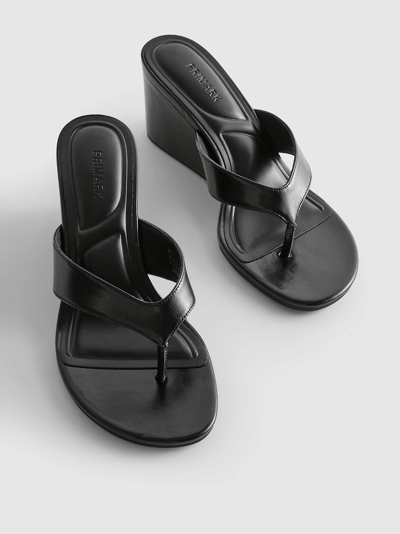Faux Leather Toe Post Wedges