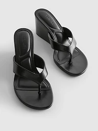 Faux Leather Toe Post Wedges