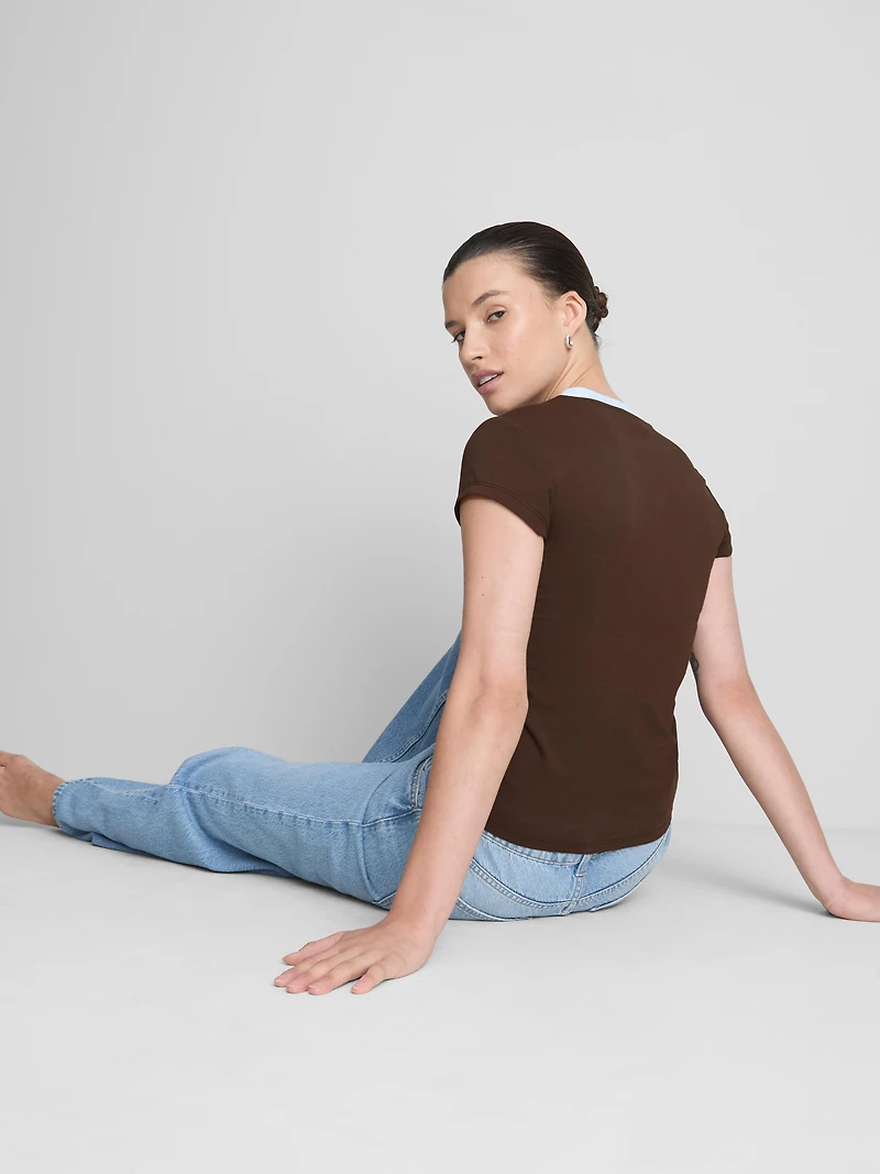 Cotton Rich Contrast V Neck Tee