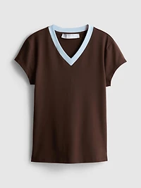 Cotton Rich Contrast V Neck Tee
