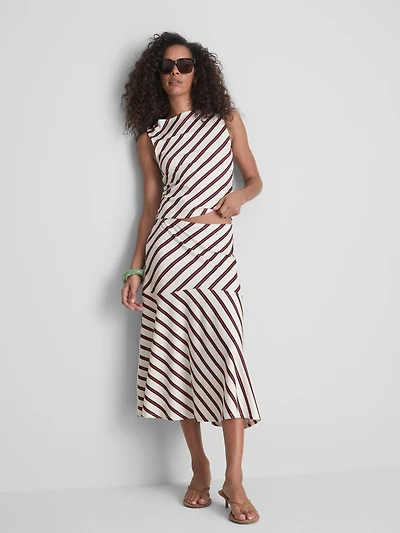 Stripe Asymmetric Midi Skirt