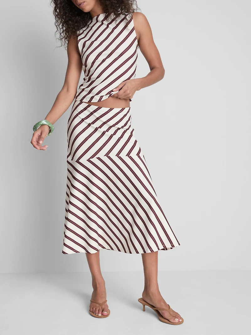 Stripe Asymmetric Midi Skirt