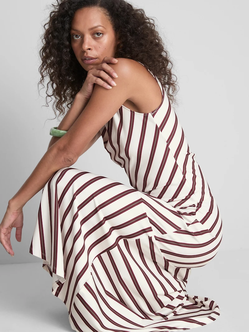 Stripe Asymmetric Midi Skirt