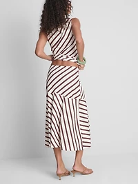 Stripe Asymmetric Midi Skirt
