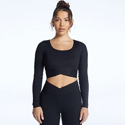 Women's Ribbed V Crop Long Sleeve Top