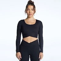 Women's Ribbed V Crop Long Sleeve Top