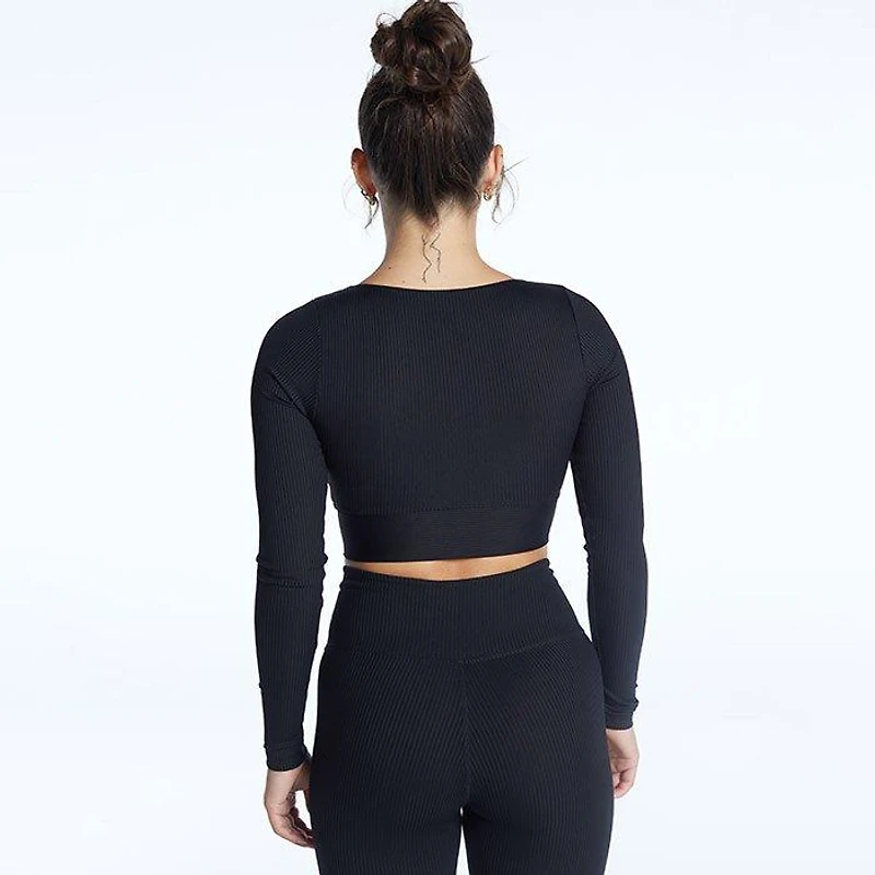 Women's Ribbed V Crop Long Sleeve Top