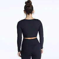 Women's Ribbed V Crop Long Sleeve Top