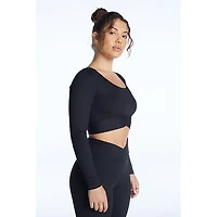 Women's Ribbed V Crop Long Sleeve Top