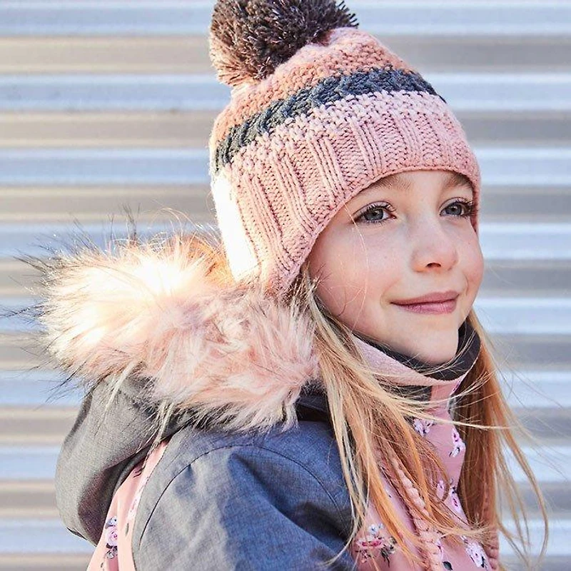 Girls' [2-8] Striped Earflap Knit Hat