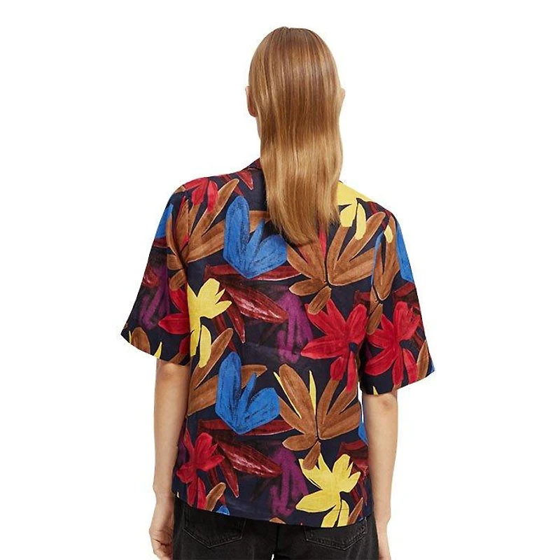Women's Printed Linen Camp Shirt